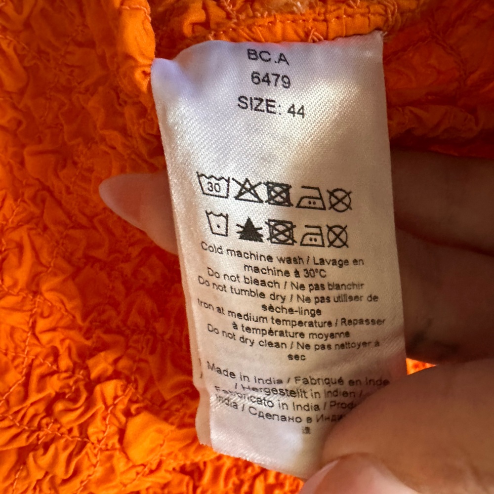 Ganni Cotton Poplin O Neck Shirred Crop Top in Orange - Size 44 XL - Picture 7 of 10